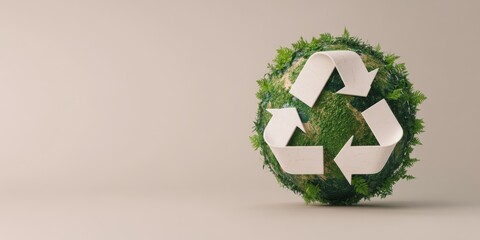 Recycling symbol with leaves on neutral background