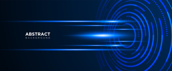 Dark blue technology background with futuristic circle lines and light effects. hi-tech template. Vector design