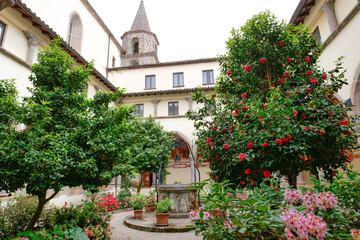 View of the cloister of a monastery in the mountains of the province of Caserta, Italy.