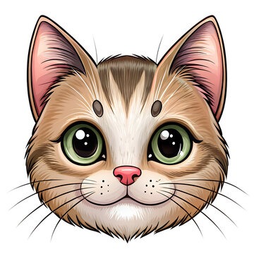 Cute Cat Face Doodle with Whiskers on White Background Two