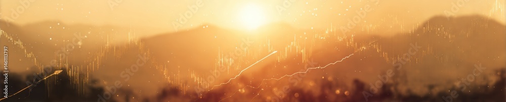 Poster Golden Hour Economic Insights Dynamic Market Volatility Visualization with Warm Atmospheric Data Landscape - Financial Technology Trend Analysis
