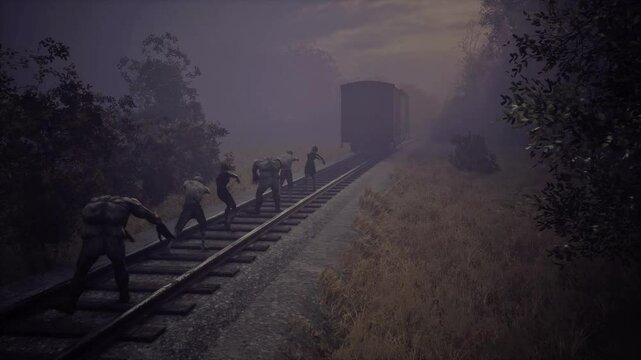 Group of Zombies in Abandoned Train Track