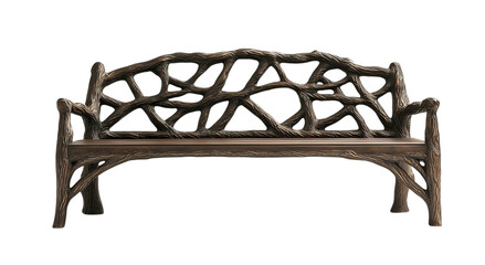 Png of Artistic wooden bench resembling natural tree branches, showcasing intricate design with an organic feel.