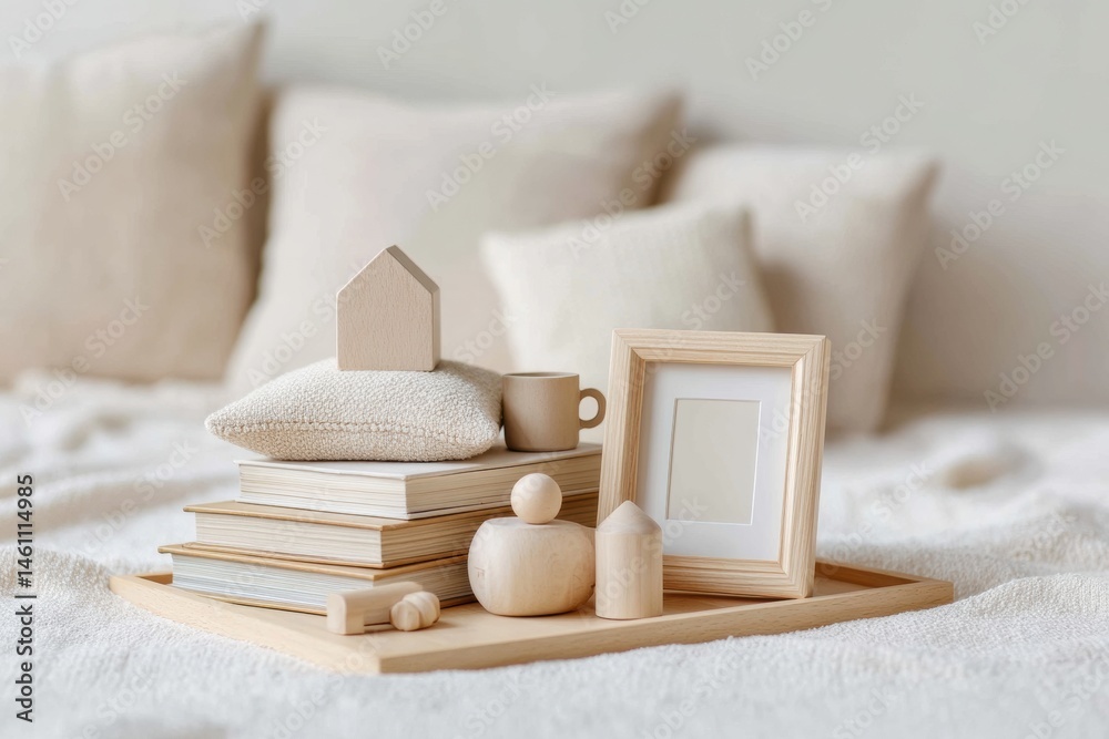 Poster minimalist home styling neutral aesthetic vignette with soft textural elements - contemporary scandi
