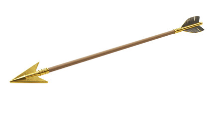 Isolated Golden Arrow with Feather Fletching
