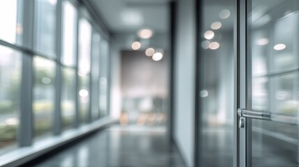 Dynamic office space overview with blurred background and doorway modern environment professional concept