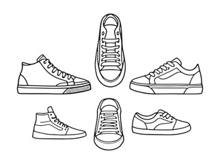 Detailed Skate Shoes Line Art for Creative Illustration Projects