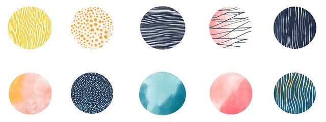 A set of hand-drawn circles with different patterns