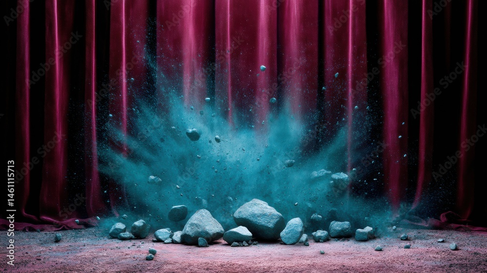 Aufkleber cinematic destruction dynamics explosive teal impact performance with dramatic curtain stage - trans