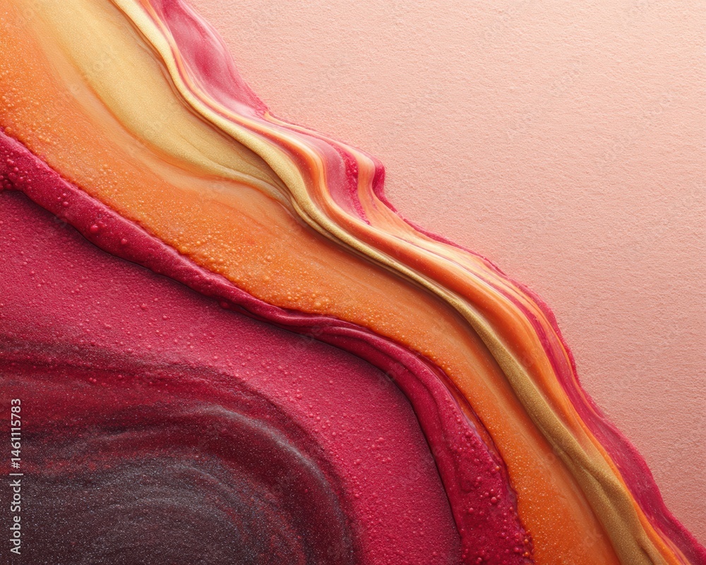 Poster fluid chromatic waves vibrant abstract liquid texture exploration in sunset hues - modern digital ar