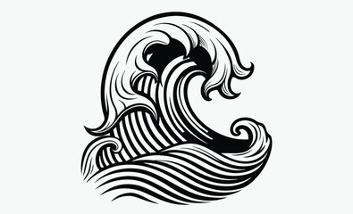 Sea wave silhouette, sea wave silhouette isolated on white background, Nature ocean graphic symbol vector illustration