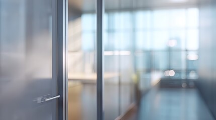 Dynamic office scene with blurred door modern workspace interior design professional atmosphere