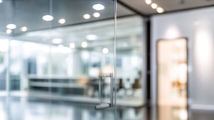 Office door opening modern business environment blurred interior contemporary workspace inviting atmosphere