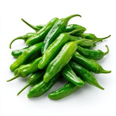 Pile of shishito peppers isolated on white background