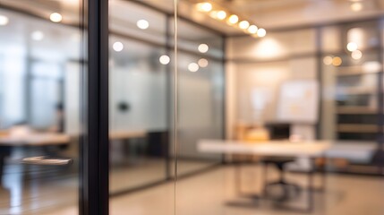 Obraz premium Dynamic office meeting room modern workspace blurred interior professional environment focused perspective