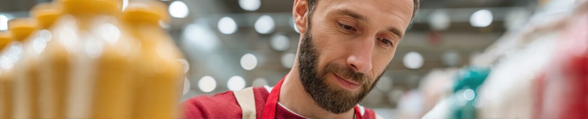 Obraz premium Precision Retail Tech Gen Z Supermarket Worker Leveraging Smart Scanning for Inventory Optimization and Food Safety in Modern Grocery Ecosystem