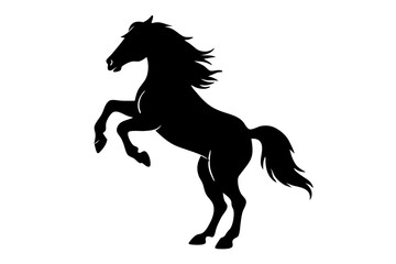 Black silhouette of rearing horse on white background design element, horse, silhouette, rearing, equine, mammal, animal, farm, livestock, equestrian, mustang, wild, western, freedom, strong, power