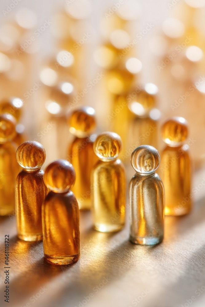 Poster Translucent Demographic Visualization AI-Powered Social Analytics with Golden Glass Figurines Revealing Emerging Population Dynamics and Inclusive Design Strategies
