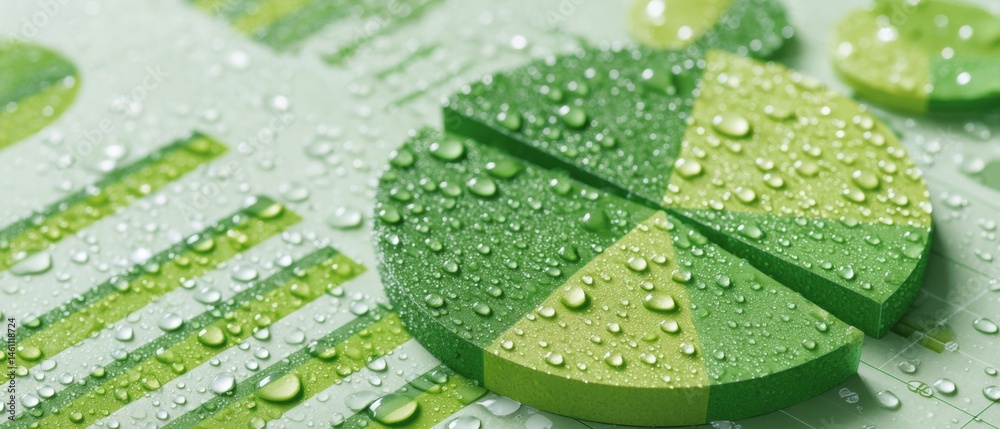 Aufkleber sustainable data visualization eco-infographic green pie chart with water droplets - innovative anal