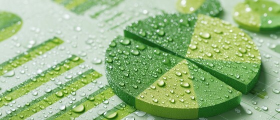 Sustainable Data Visualization Eco-Infographic Green Pie Chart with Water Droplets - Innovative Analytics for Climate-Conscious Business Intelligence