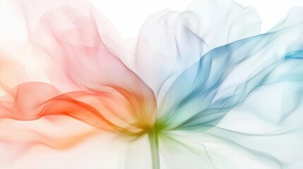 Abstract digital art piece that appears to be a close-up of a flower. the petals of the flower are made up of different shades of pink, orange, and light blue, creating a wave-like effect.