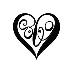 Obraz premium Elegant black and white heart design with interwoven elegant calligraphy letters for romantic themes