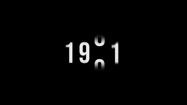 Dynamic scrolling progression timeline animation of 1950 to 1997 years on a 4k black background. Order number from the vertical past into the future era evolution t
