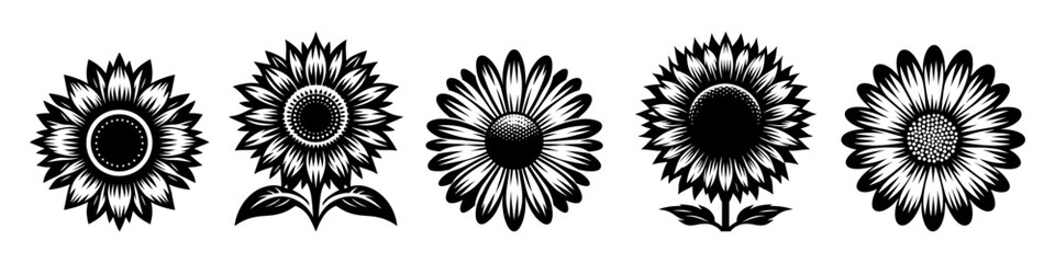 Sunflower Silhouette Vector Icons