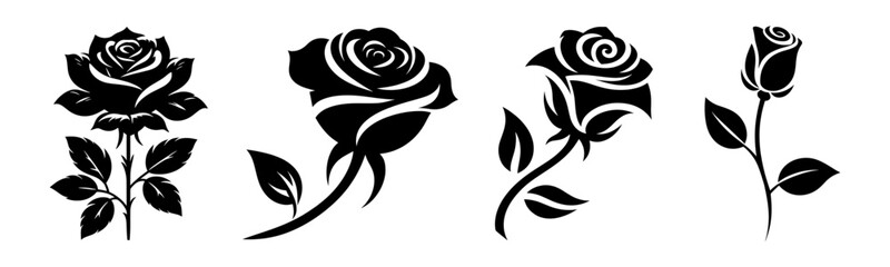 Elegant Black Rose Vector Silhouettes Set