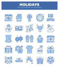 Collection of 25 Holidays. Festive Icons for Celebration