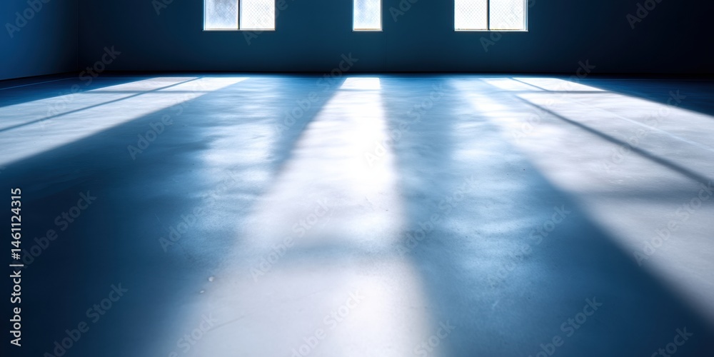Poster Minimalist Spatial Design Empty School Gymnasium with Geometric Light Projection - Inspirational Educational Architecture and Future Learning Environments