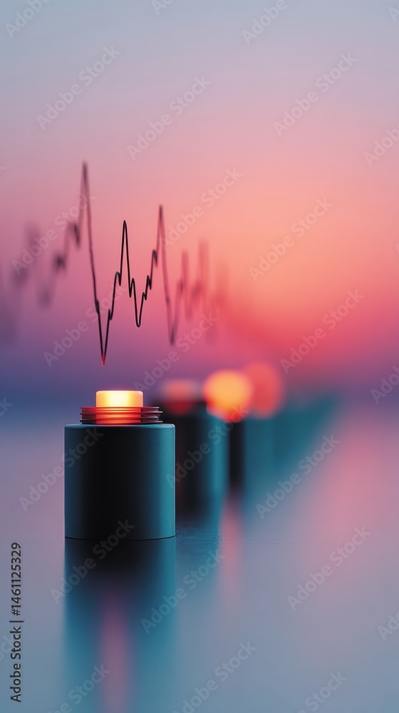 Poster Gradient Mindfulness Tech Ethereal Data Visualization of Seismic Waves with Illuminated Cylinders - Next-Gen Scientific Monitoring and Emotional Analytics