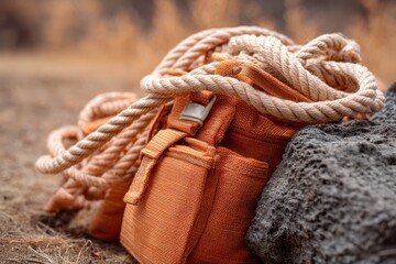 Fototapeta premium Resilient Survival Gear Tactical Emergency Preparedness with Artisan Rope and Rugged Go-Bag - Climate Crisis Response for Conscious Adventurers