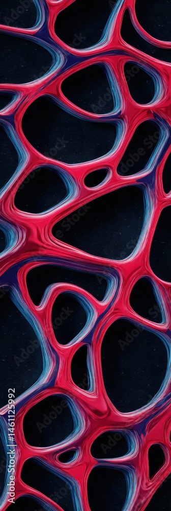 Poster Immersive Digital Chaos Neuromorphic AI Design - Cutting-Edge Tech Visualization with Organic Network Patterns in High-Contrast Red and Blue