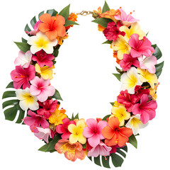 Vibrant Tropical Flower Lei Perfect for Luau or Wedding isolated on Transparent Background
