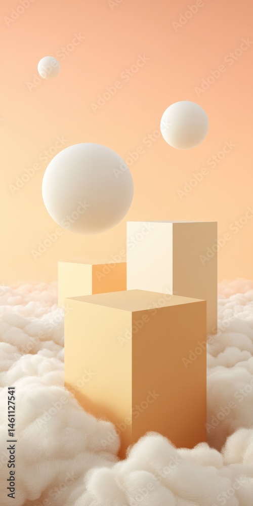 Poster ethereal digital minimalism geometric abstraction in soft volumetric light - next-gen design innovat