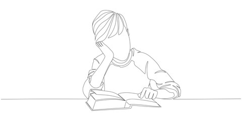Continuous Line Drawing of a Boy Reading a Book – Minimalist Education and Learning Concept