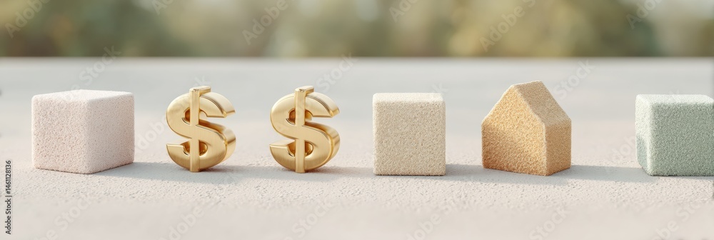 Aufkleber Minimalist Financial Geometry Strategic Debt Resolution with Modular Cubes Visualizing Housing Economics and Fiscal Transformation for Modern Wealth Management