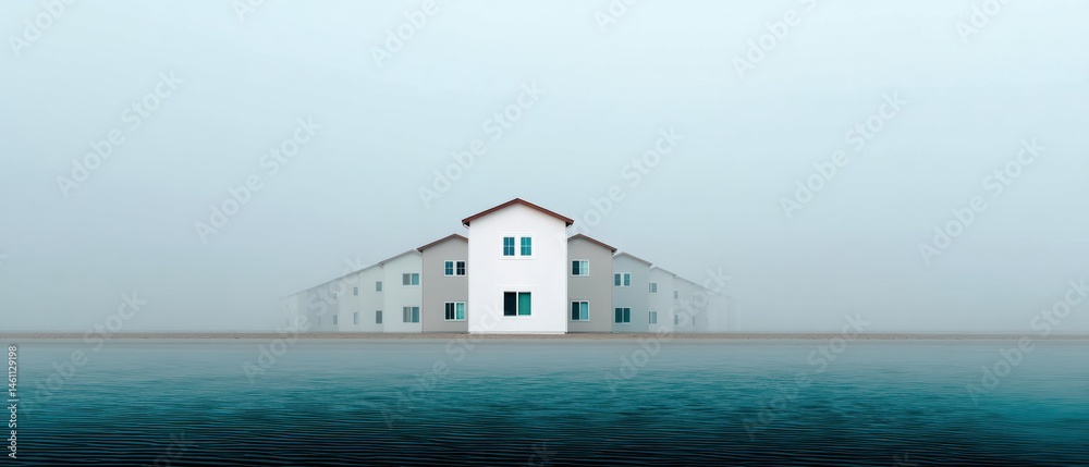 Aufkleber minimalist suburban resilience climate-adaptive housing development visualizing future-proof real es