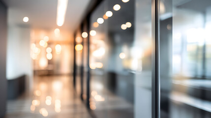 Fototapeta premium Dynamic office interior scene with blurred door modern workspace contemporary design professional atmosphere