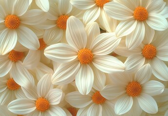 Fototapeta premium Close up of Many Delicate White Daisies with Orange Centers