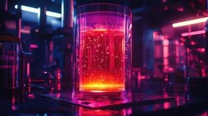 Neon Lit Laboratory: Glowing Chemical Experiment