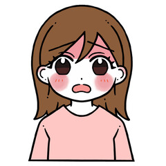 顔の赤い困り顔の女性のイラスト