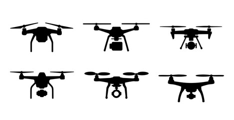 Drone silhouette vector set for aerial photography