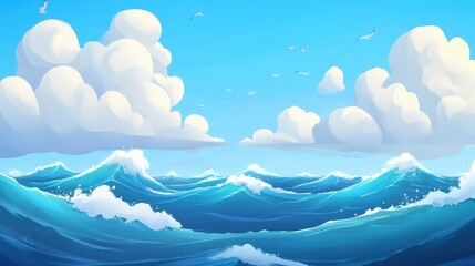 Ocean waves landscape illustration