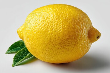 Lemon with Leaves: A vibrant, ripe lemon with its textured peel and glistening green leaves, ready to be used for refreshing drinks or culinary delights.