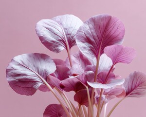 Soft Botanical Elegance Millennial Pink Vegetable Leaves Capturing Sustainable Design Trends for Modern Wellness and Eco-Conscious Lifestyle Imagery