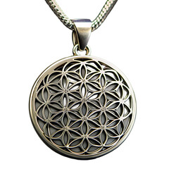 Obraz premium Flower of Life Pendant Necklace: Sterling Silver Geometric Jewelry