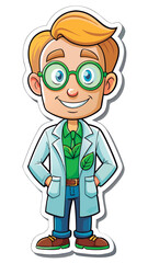 Friendly scientist character in a lab coat.