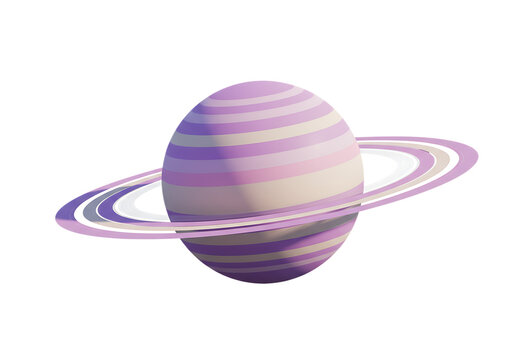 Pastel colored planet with rings against Isolated on transparent background creating a space theme